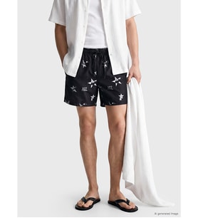 LCW SWIMWEAR Siyah Kısa Boy Baskılı Erkek Deniz Şortu
