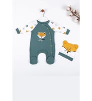 Little Fox Desenli % 100 Pamuk Erkek Bebek Tulumu (Yeşil)