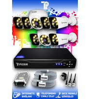 PICAM 8 Kameralı Kare 2 İç Kamera Set HDD'siz Full HD Renkli Gece Görüşlü Güvenlik Kamerası Sistemi