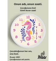İsme Özel Denizatı Çocuk Odası Duvar Saati Orta Boy 30 cm Beyaz Camlı Sessiz