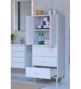 Eliusta Alia Çok Kullanışlı Dolap G:55 cm Üst Bölme Kapaklı Alt Bölme Çekmeceli 55x138x32,5 cm Modüler Dolap (Beyaz)