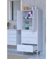 Eliusta Alia Çok Kullanışlı Dolap G:55 cm Üst Bölme Kapaklı Alt Bölme Çekmeceli 55x138x32,5 cm Modüler Dolap (Beyaz)