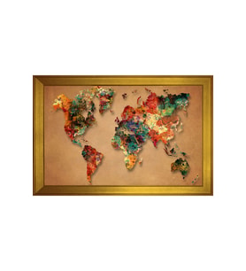 Harita Temalı Kanvas Tablo 80 x 110 cm Gold Çerçeve