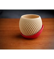 3D Baskı Küre Saksı - Kafes Dokulu İki Parçalı Dekoratif Saksı - Bej-Kırmızı