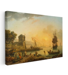 Kanvas Tablo C.J. Vernet Sakin Liman Manzarası Kale Figürleri Ressam Tablosu Duvar Dekoru