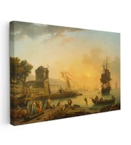 Kanvas Tablo C.J. Vernet Sakin Liman Manzarası Kale Figürleri Ressam Tablosu Duvar Dekoru