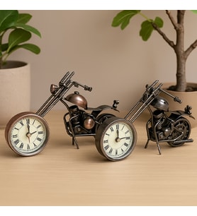 Metal Bilyeli Saatli Motor – Dekoratif Masa Üstü Motor Saat – 21 cm (Karışık)