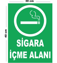 Metal Sigara İçme Alanı 30cm x 40cm A3 Büyüklüğünde Uyarı Levhası Yönlendirme Tabelası