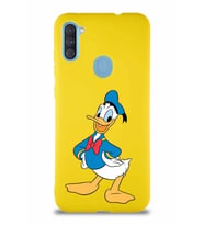 Samsung Galaxy A11 Soft Premier Kapak Donald Duck-C Tasarımlı Silikon Kılıf - Sarı (Şeffaf)