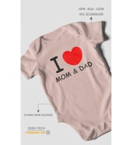I Love Mom and Dad Baskılı Bebek Zıbını – Çıtçıtlı Body  %100 Pamuk Kısa Kol (Pastel Pembe)