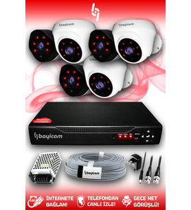 BAYICAM 6 Kameralı Uzay 3 İç Kamera Set HDD'siz Full HD Gece Görüşlü Güvenlik Kamerası Sistemi