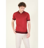 Giyim Dünyası Erkek Renkli Yaka Yarım Fermuarlı Polo Yaka Merserize T-Shirt Bordo
