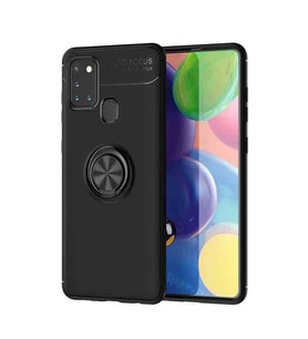 Samsung Galaxy A21S Kılıf Mıknatıslı Yüzüklü Standlı Yumuşak Silikon Kapak Ravel (Siyah)
