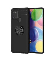 Samsung Galaxy A21S Kılıf Mıknatıslı Yüzüklü Standlı Yumuşak Silikon Kapak Ravel (Siyah)