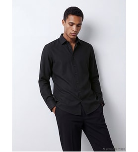 LCW BUSINESS Siyah Slim Fit Armürlü Erkek Gömlek
