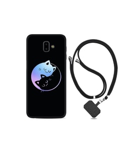 Samsung Galaxy J6 Plus Kılıf Silikon Desen Boyun Askılı Love Cats 1604