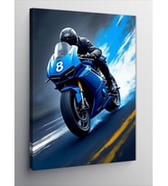 Kanvas Tablo Mavi Motor Hızcısı