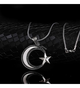 925 AYAR GÜMÜŞ MİKRO TAŞLI AYYILDIZ MODEL MADALYON KOLYE