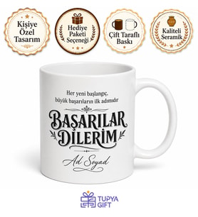 Yeni İş Hediyesi Başarılar Dilerim Yazılı Ofis Kupa Bardak Hediye