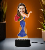 Doğum Günü Hediyesi,Sevgiliye Hediye, Kişiye Özel Fotoğraflı En Tatlı Kadın Karikatür 3D Led Lamba (Beyaz)