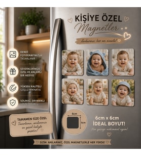 6'lı Kare Fotoğraf Magneti Erkek Bebeğe Kişiselleştirilebilir İlk Anılar Hediye Seti