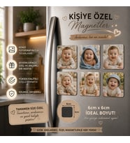 6'lı Kare Fotoğraf Magneti Erkek Bebeğe Kişiselleştirilebilir İlk Anılar Hediye Seti