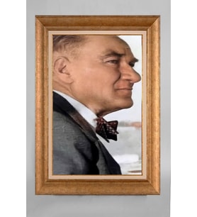 Altın Varaklı Paspartulu Çerçeveli Atatürk Tablo sd848