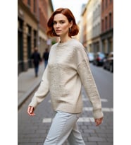 Kadın Oversize Triko Kazak Düşük Kol Bisiklet Yaka Basic Kışlık Günlük Rahat Şık Tasarım Kaliteli