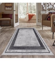 Gri Geometrik Desen Yıkanabilir Kaymaz Taban Leke Tutmaz Modern Salon Halısı ve Yolluk