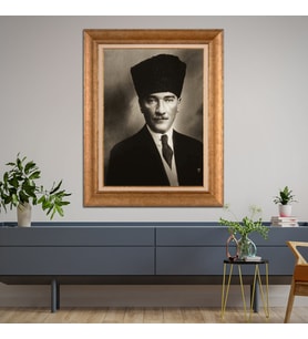 Altın Varaklı Çerçeveli Paspartulu Atatürk Tablo TR1080 (Gold)