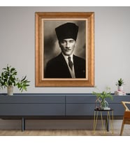 Altın Varaklı Çerçeveli Paspartulu Atatürk Tablo TR1080 (Gold)