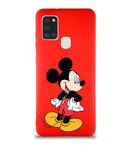 Samsung Galaxy A21S Soft Premier Kapak Mickey Mouse-D Tasarımlı Silikon Kılıf - Kırmızı (Şeffaf)