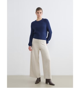 LCW Modest Ekru Beli Lastikli Geniş Paça Kadın Triko Pantolon