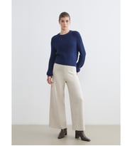 LCW Modest Ekru Beli Lastikli Geniş Paça Kadın Triko Pantolon