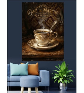 Cafe Du Marche Kahve Fincanı Dekoratif Kanvas - Mdf Ahşap Tablo