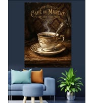 Cafe Du Marche Kahve Fincanı Dekoratif Kanvas - Mdf Ahşap Tablo