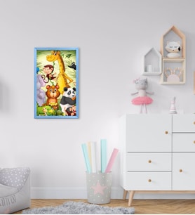 BK Home Sevimli Hayvanlar Tasarımlı Dekoratif Mavi Ahşap Çerçeveli Çocuk Odası Tablo-1
