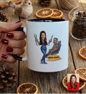 Kişiye Özel Karikatürlü Kadın Diş Hekimi Kupa Bardak Tıp Bayramı Hediyesi