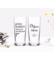 BK Gift Kişiye Özel Renkli Baskılı Gidişin Rakıyı Tasarımlı İkili Rakı Bardağı Seti-1 (Beyaz)