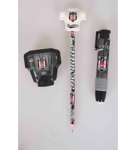 LİSANSLI BEŞİKTAŞ LİSANSLI OTOMATİK KALEMTRAŞ,ROKET SİLGİ VE FORMA SİLGİ TEPELİ KURŞUN KALEM SETİ