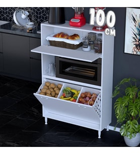 Eliusta Mayra 100 cm Çok Amaçlı Kiler Dolabı Mutfak Banyo Düzenleyici Üç Sepetli Fırın Bölmelİ 100x150x32cm