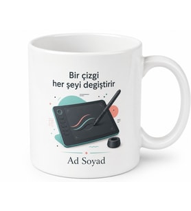 Grafiker Hediye Dijital Çizim Tablet Kalem Tasarımlı Kupa Bardak Grafik Tasarımcı