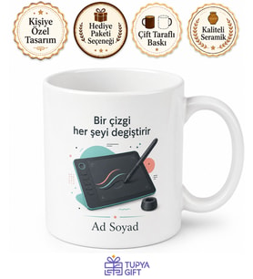 Grafiker Hediye Dijital Çizim Tablet Kalem Tasarımlı Kupa Bardak Grafik Tasarımcı