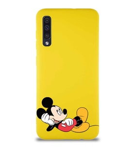 Samsung Galaxy A50S Soft Premier Kapak Mickey Mouse-F Tasarımlı Silikon Kılıf - Sarı (Şeffaf)