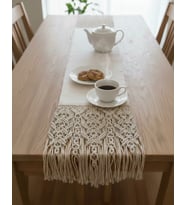 Boho Düğümler El Örgüsü Makrome Runner - Bohem Masa Örtüsü (Ekru)