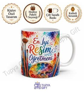 Resim Öğretmenine Hediye Özel Tasarım Sublimation Baskılı Kupa Bardak Sanat Hoca