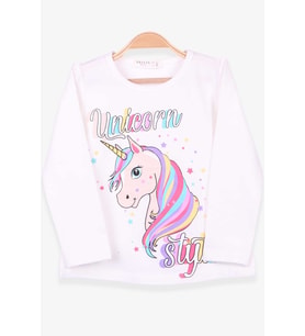Breeze Kız Çocuk Uzun Kollu Tişört Unicorn 2-6 Yaş, Ekru