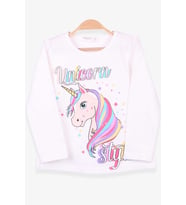 Breeze Kız Çocuk Uzun Kollu Tişört Unicorn 2-6 Yaş, Ekru