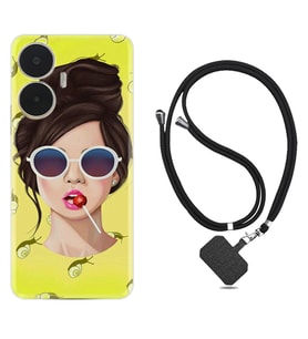 Realme C55 Kılıf Resimli Boyun Askılı İpli Desenli Silikon Lollipop Woman 1416
