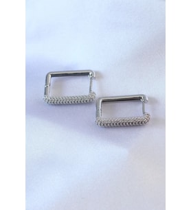 Gümüş Renk Kare Model Zirkon Taşlı Pirinç Kadın Küpe - TJ-BKP7527